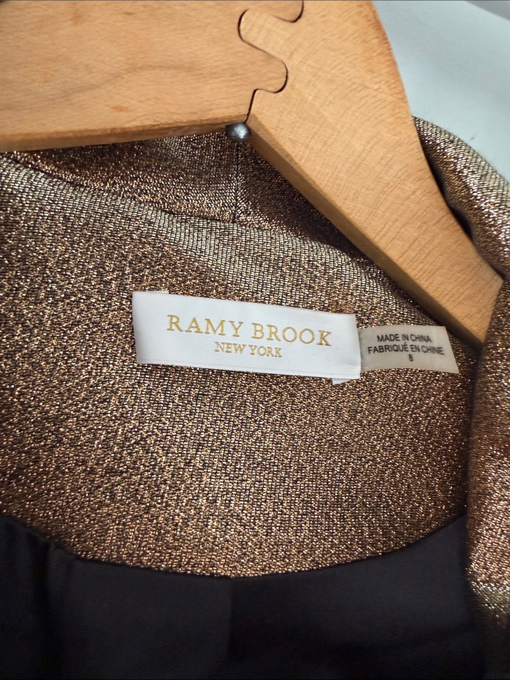 Ramy Brook Metallic Gold Dahlia Shawl-Collar one button Blazer size 8 - Picture 5 of 9